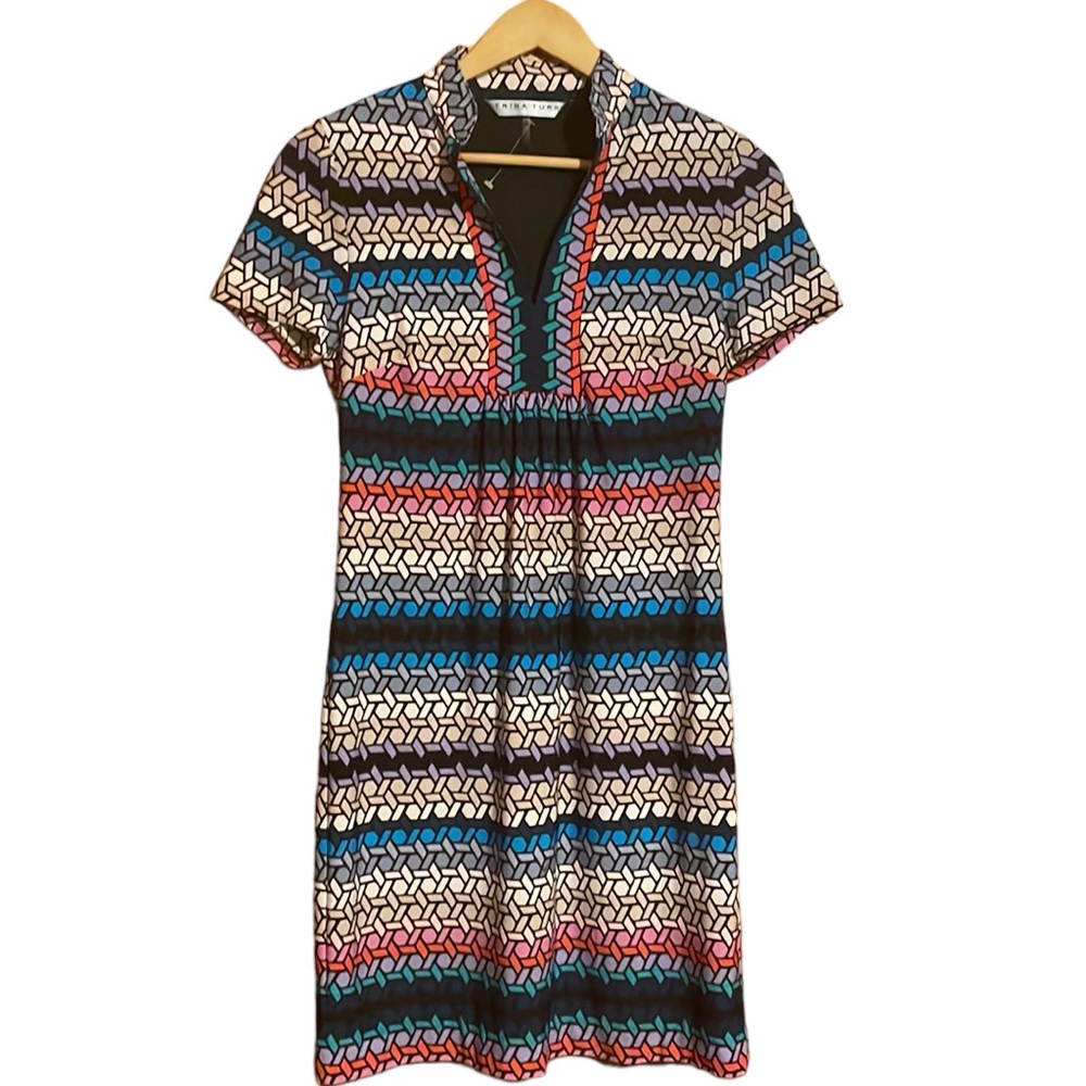 •TRINA TURK•MULTI-COLORED BOHO SPILT V NECK DRESS SIZE XS EUC
